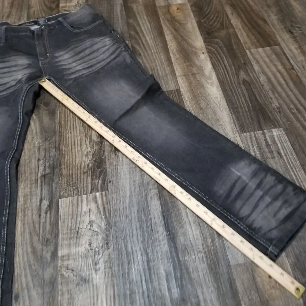 Black Lacquer Men's Jeans Black Size 38x33‎ Denim Button Zip Y2K Hip Hop Urban